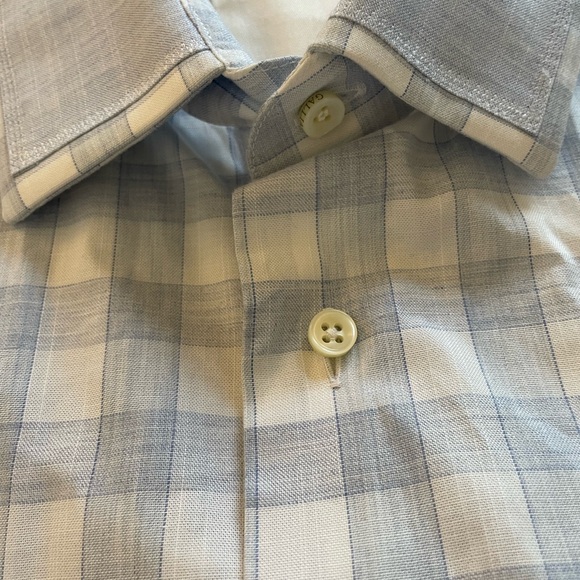 Gallia Made in Italy Check Print Spread Collar Shirt in Blue Size 44/17 1/2 $395 - Picture 4 of 9